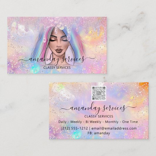 ホログラフブティックショップドリップQRコードロゴピンク 名刺 (正面/裏面)