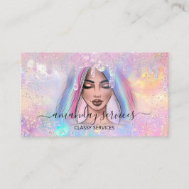 ホログラフブティックショップドリップQRコードロゴピンク 名刺