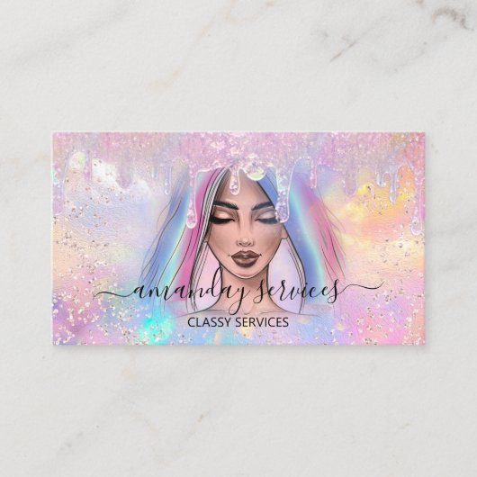 ホログラフブティックショップドリップQRコードロゴピンク 名刺 (正面)