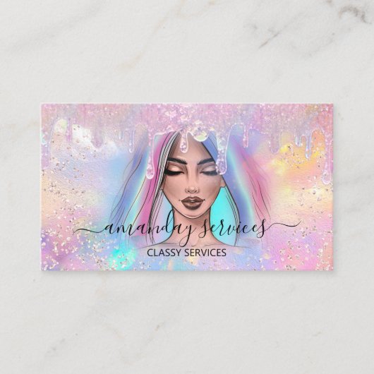 ホログラフブティックショップドリップQRコードロゴブルー 名刺 (正面)