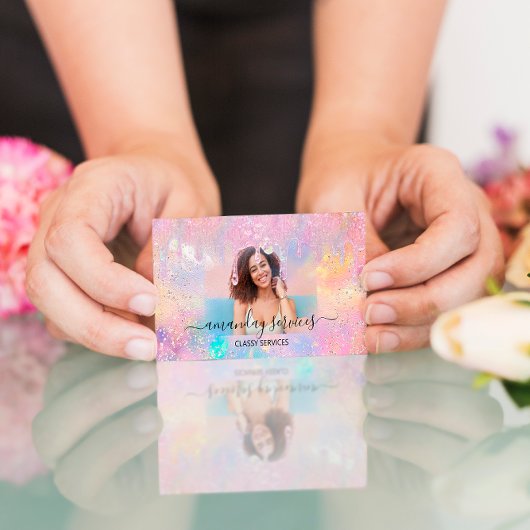 ホログラフブティックショップドリップQRコードロゴ写真 名刺