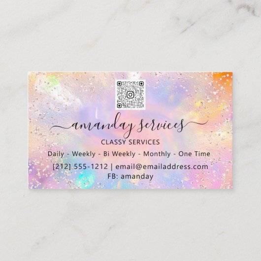 ホログラフブティックショップドリップQRロゴフォトヘア 名刺 (裏面)