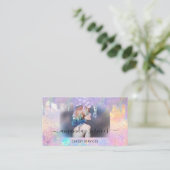 ホログラフブティックショップドリップQRロゴフォトヘア 名刺 (スタンド正面)