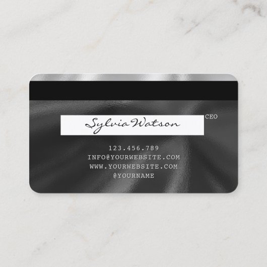 ホログラフブラックフォイルモダンクレジットカードスタイル 名刺 (裏面)