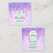 ホログラフブルードリップ化粧品爪、 ネイルカスタムロゴ スクエア名刺 (正面/裏面)