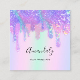 ホログラフブルードリップ化粧品爪、 ネイルカスタムロゴ スクエア名刺