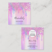 ホログラフブルードリップ化粧品爪、 ネイルピンクロゴ スクエア名刺 (正面/裏面)