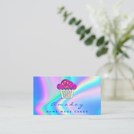 ホログラフベーカリーホーム製ケーキロゴマフィンスマイル 名刺 (スタンド正面)