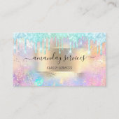 ホログラフメイクアップブティックショップブルーグリッタードリップ 名刺 (正面)