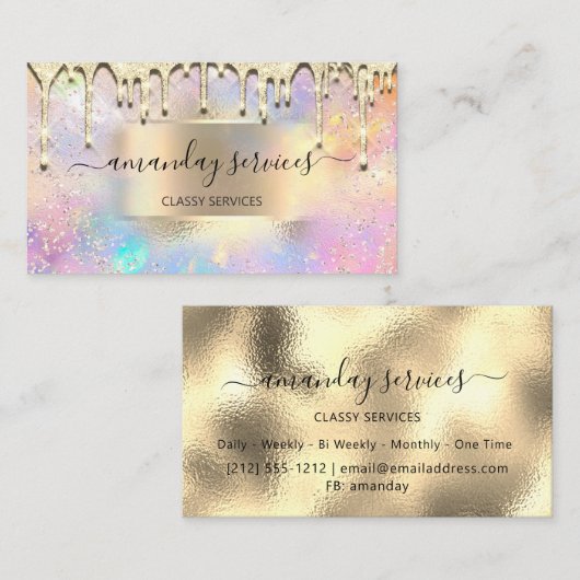 ホログラフメイクアップブティックショップユニコーン金ゴールドドリップ 名刺 (正面/裏面)