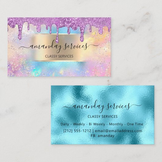 ホログラフメイクアップブティックショップ海パープルドリップ 名刺 (正面/裏面)