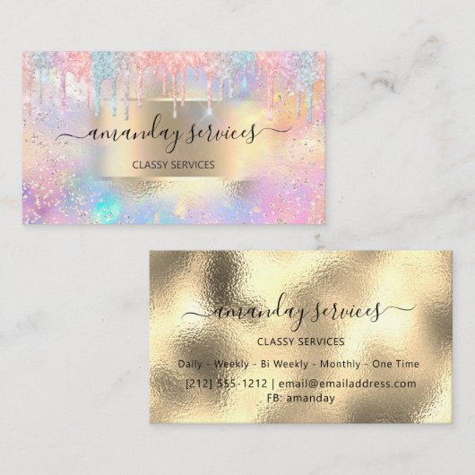 ホログラフメイクアップブティックショップ爪、 ネイルグリッタードリップ 名刺 (正面/裏面)