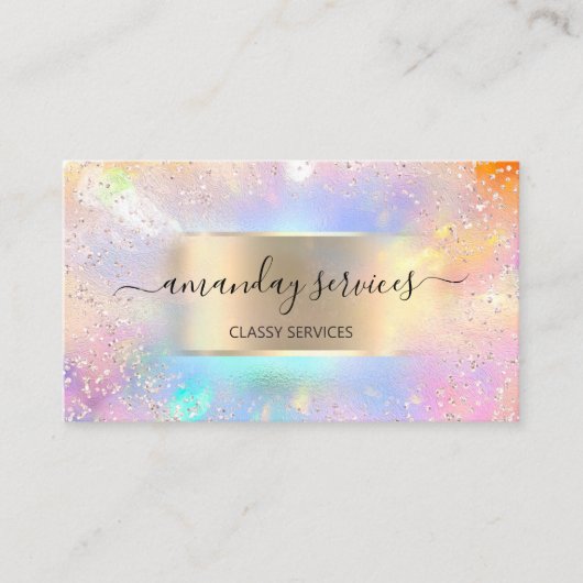 ホログラフメイクアップ金ゴールド紙吹雪ブティックショップピンク 名刺 (正面)