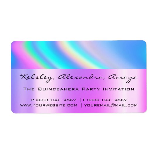 ホログラフユニコーンピンクブライダルシャワースウィート16th ラベル (正面)