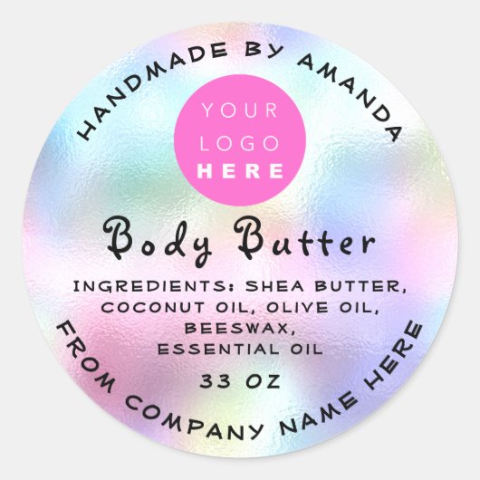ホログラフロゴ手作りネーム体バター化粧料 ラウンドシール (正面)