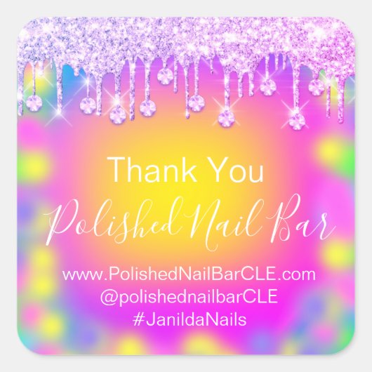 ホログラフ感謝していダイヤモンドドリップ爪、 ネイルカラーセラピー スクエアシール (正面)