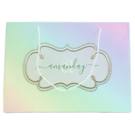 ホログラフ王室のフレーミングモノグラムパステルズピンク ラージペーパーバッグ