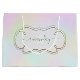 ホログラフ王室の額付モノグラムプリンセスピンク ラージペーパーバッグ