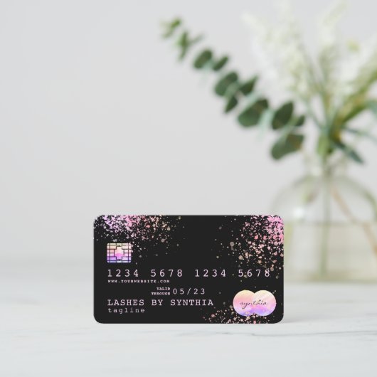 ホログラフ箔スプラッシュクレジッモダントガーリー 名刺 (スタンド正面)