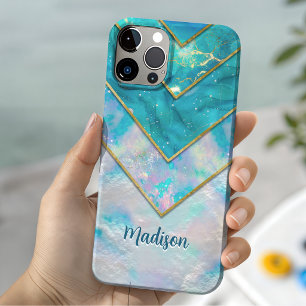 ホログラムがかかったおしゃれでかわいい青 iPhone 16 PROケース