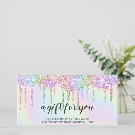 ホログラムギフト券ユニコーングリッター乾燥 (スタンド正面)