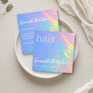 ホログラムブルーのヘアスタイリスト・ヘアードレッサー・サロン スクエア名刺