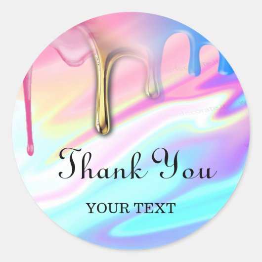 ホログラムユニコーン感謝していドリング ラウンドシール (正面)