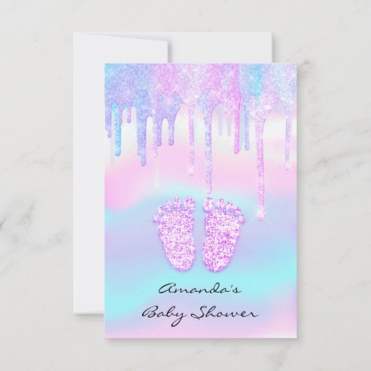 ホログラムユニコーン赤ちゃんシャワーガール足グリッター 招待状 (裏面)