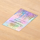 ホログラムラメ入り虹色の滴 40歳の誕生日 アクリル招待状 (レイダウン)