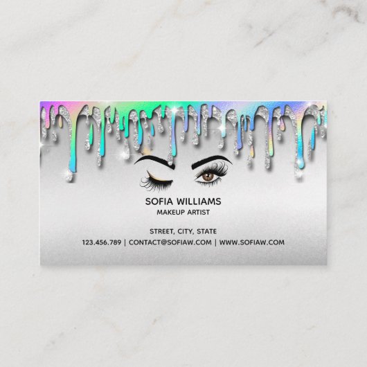 ホログラム滴下金ゴールドメイクアップアーティストウィンクアイラッシュ 名刺 (裏面)