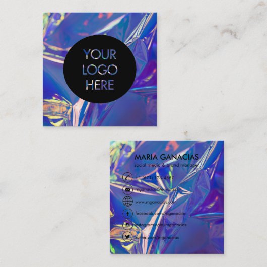 ホログラム社会的な媒体の名刺 スクエア名刺 (正面/裏面)