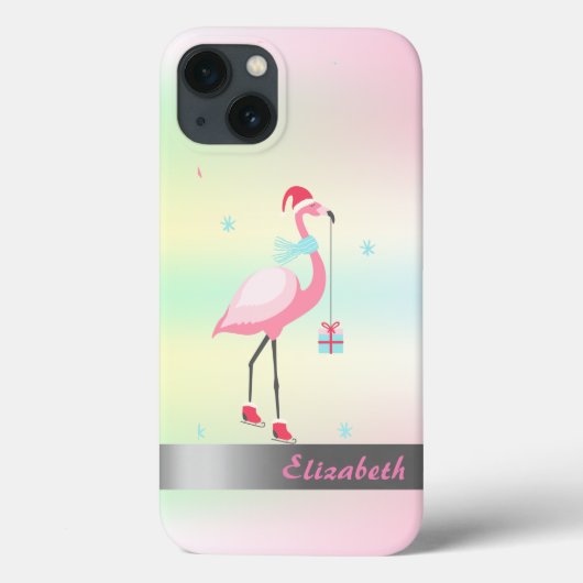 ホログラム虹色サンタ帽のフラミンゴ Case-Mate iPhoneケース (裏面)