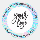 ホログラム レインボー カスタム ロゴ名 白 サンクス ラウンドシール (正面)