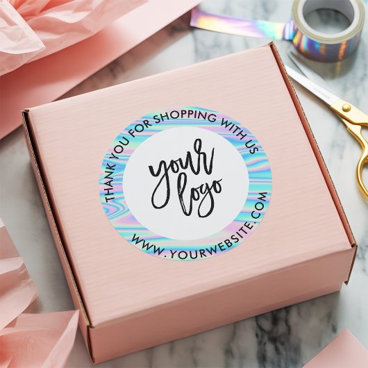 ホログラム レインボー カスタム ロゴ 名前 白 サンクス ラウンドシール