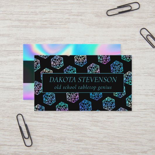 ホログラムD20パターン | PnP Tabletopゲーマーサイコロ 名刺 (正面/裏面インサイチュ)