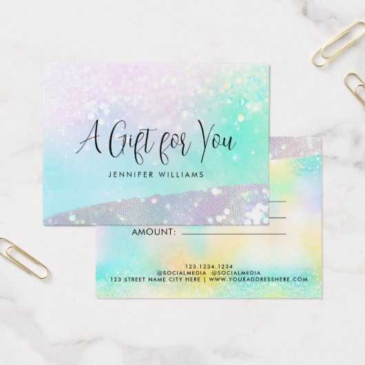 ホログリッターパステルモダン証明書ギフトカード (オフィス)