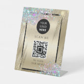ホログリッタービジネスQRコードロゴメタリック金ゴールド 台座サイン (正面)