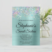 ホログリッター淡い色のターコイズフォイルSweet sixteen 招待状 (スタンド正面)