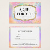 ホログリッター金ゴールドパステルエレガント証明書ギフト (正面&裏面)