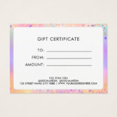 ホログリッター金ゴールドパステルエレガント証明書ギフト (裏面)