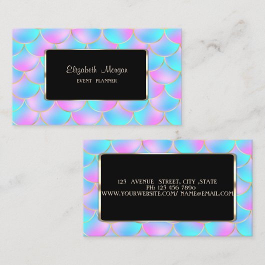 ホロフエレガントィックマーメイドはかりで測ブラックフレーム 名刺 (正面/裏面)
