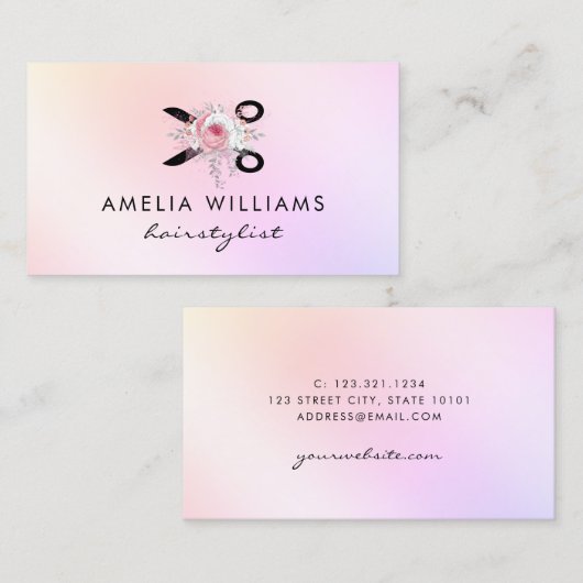 ホロフエレガントルはさみフローラヘアスタイリスト 名刺 (正面/裏面)