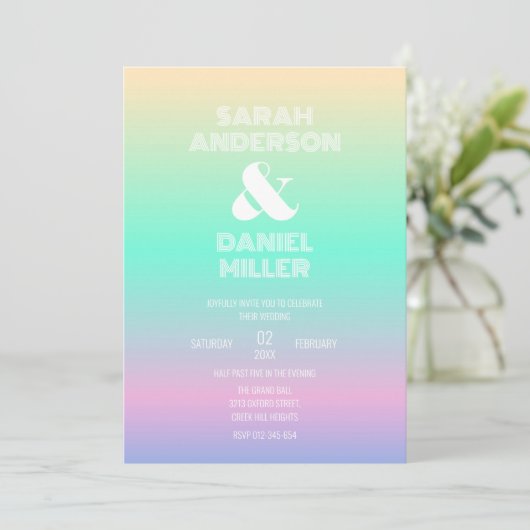 ホロフエレガントログラデーショング傾結婚向 招待状 (スタンド正面)