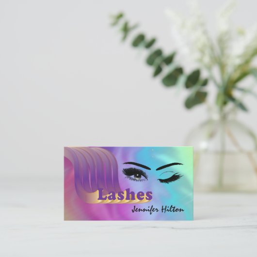 ホロフファンキーカラフルのロゴが後に消え気にる 名刺 (スタンド正面)