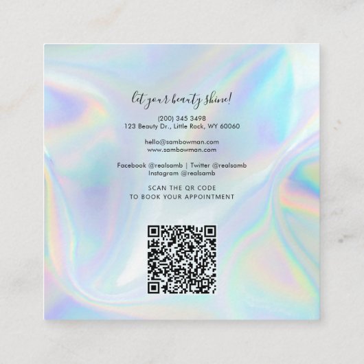 ホロフモダンィックQRコード美容師サロン スクエア名刺 (裏面)
