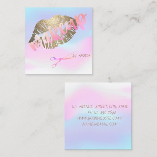 ホロフモダンエレガントィックのキラキラした唇、はさみ スクエア名刺 (正面/裏面)