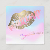 ホロフモダンエレガントィックのキラキラした唇、はさみ スクエア名刺 (正面)