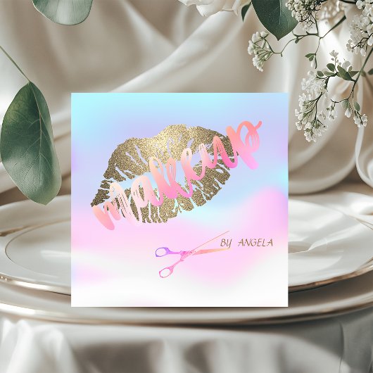 ホロフモダンエレガントィックのキラキラした唇、はさみ スクエア名刺