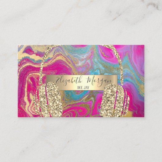 ホロフモダンロカッコいいック金ゴールドグリッターヘッドホンDJ 名刺 (正面)