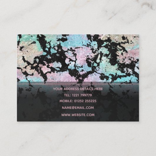 ホロモダングラフィック&ブラックグリッター大理石画像 名刺 (裏面)